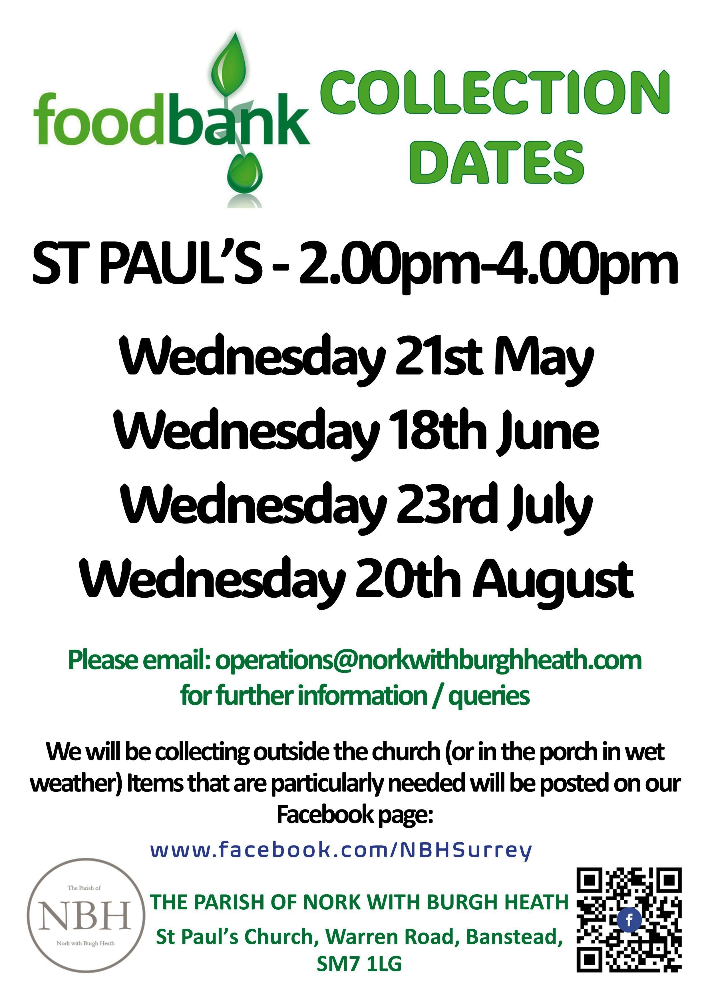 Foodbank Collections May to Au